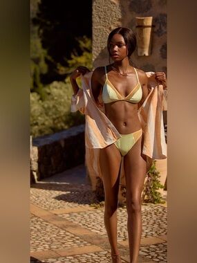 Anthropology Lyre Bird Triangle Bikini Set in Yellow and orange